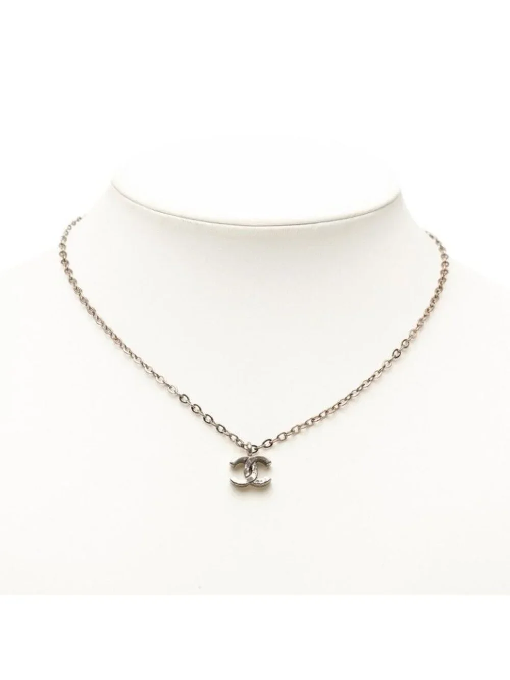 Chanel CC Logo Necklace Silver Metal